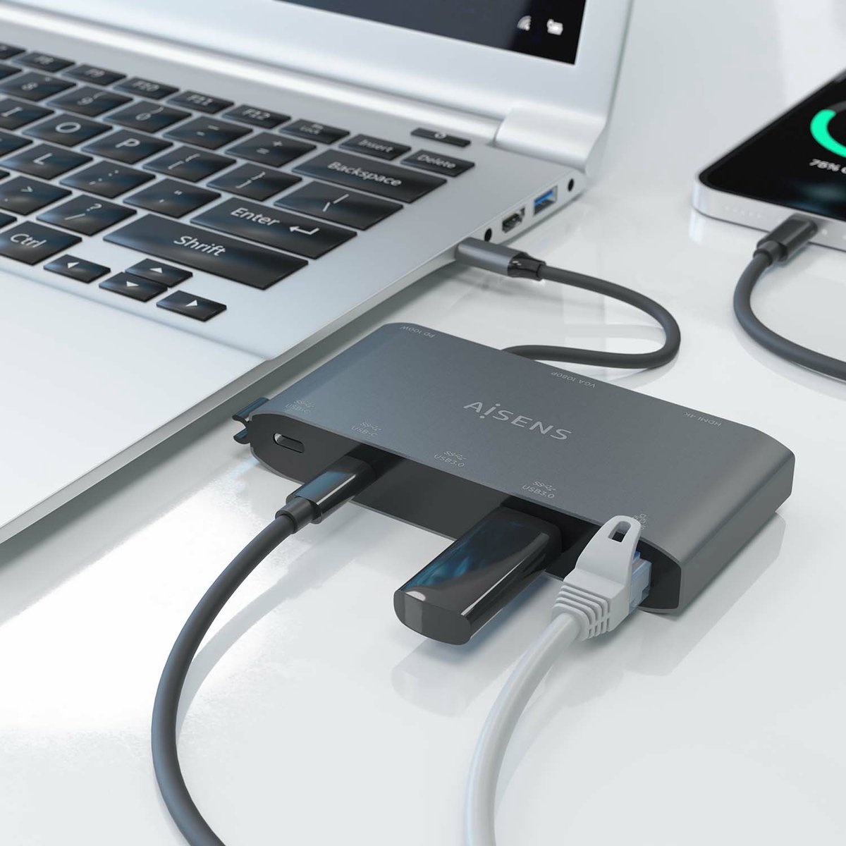 AISENS ASUC-8P010-GR USB-C Laptop Dock Grijs