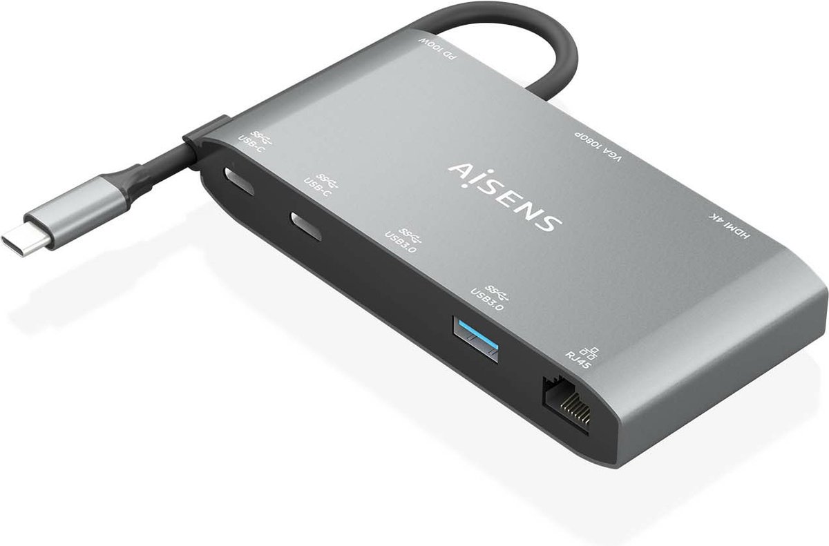 AISENS ASUC-8P010-GR USB-C Laptop Dock Grijs