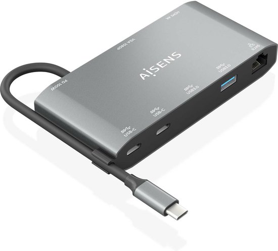 AISENS ASUC-8P010-GR USB-C Laptop Dock Grijs