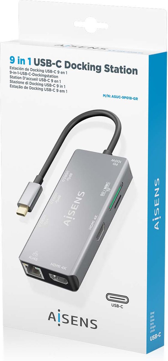 AISENS ASUC-9P018-GR USB-C Dock Grijs