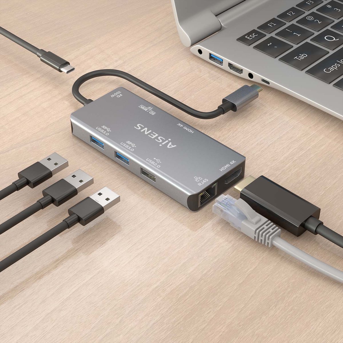 AISENS ASUC-9P018-GR USB-C Dock Grijs