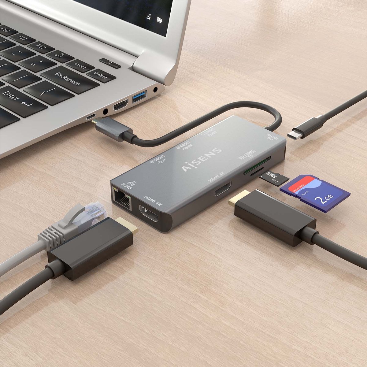 AISENS ASUC-9P018-GR USB-C Dock Grijs