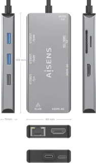 AISENS ASUC-9P018-GR USB-C Dock Grijs