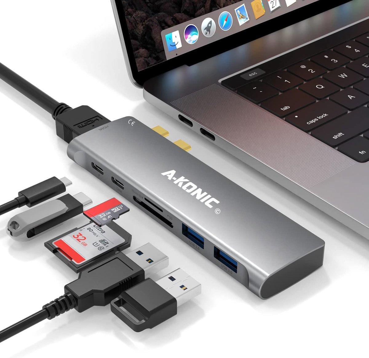 Akonic USB-C 7-in-2 Docking Station Thunderbolt 3 Spacegrijs