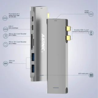 Akonic USB-C 7-in-2 Docking Station Thunderbolt 3 Spacegrijs