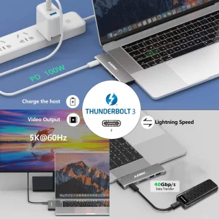 Akonic USB-C 7-in-2 Docking Station Thunderbolt 3 Spacegrijs