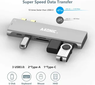 Akonic USB-C 7-in-2 Docking Station Thunderbolt 3 Spacegrijs