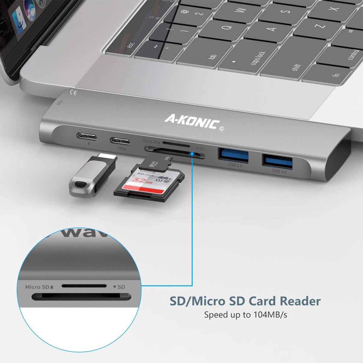 Akonic USB-C 7-in-2 Docking Station Thunderbolt 3 Spacegrijs