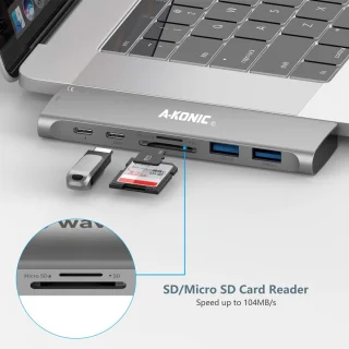 Akonic USB-C 7-in-2 Docking Station Thunderbolt 3 Spacegrijs