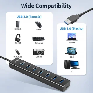 Aluminium 7-poorts USB 3.0 Hub