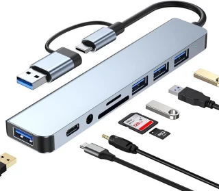 Aluminium 8-in-1 USB-hub