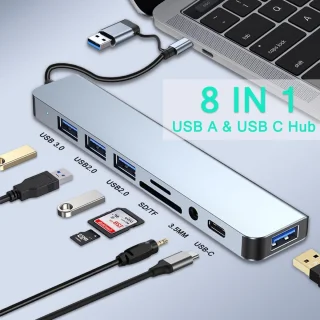Aluminium 8-in-1 USB-hub