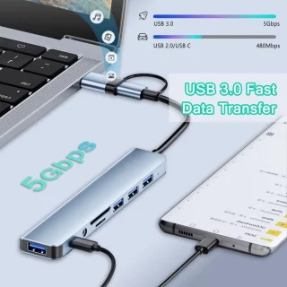 Aluminium 8-in-1 USB-hub