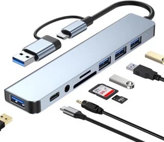 Aluminium 8-in-1 USB-hub