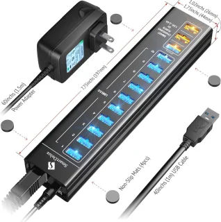Aluminium USB-hub 13-poorts - Zwart