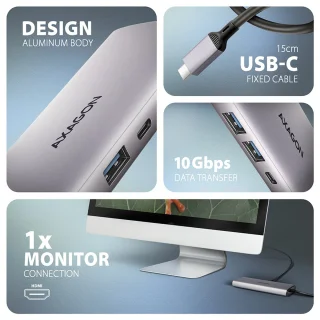 Axagon HMC-6G2L USB-C Laptop Dock Poortreplicator