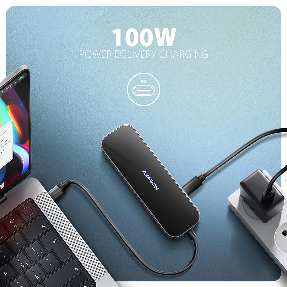 AXAGON HMC-6GLN USB hub 5Gbps USB-A USB-C HDMI RJ-45 PD 100W
