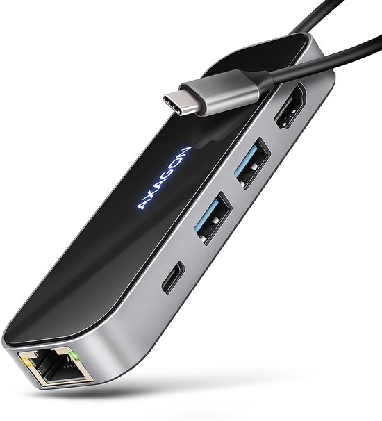 AXAGON HMC-6GLN USB hub 5Gbps USB-A USB-C HDMI RJ-45 PD 100W