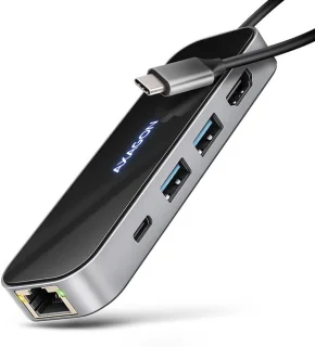 AXAGON HMC-6GLN USB hub 5Gbps USB-A USB-C HDMI RJ-45 PD 100W