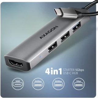 Axagon HMC-H3A USB-C Laptop Dock Zilver