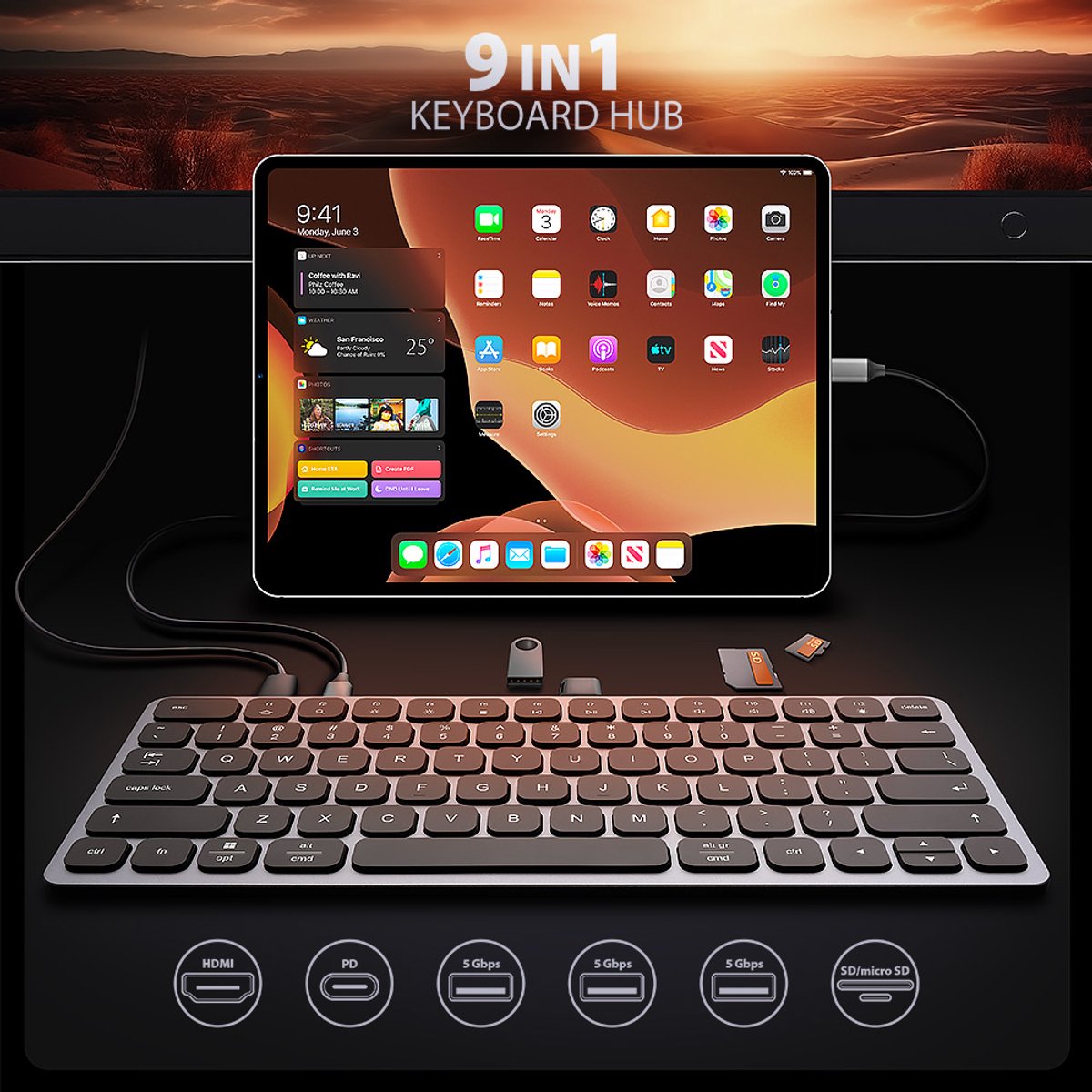 Axagon HMC-KB-US Laptop Dock USB Type-C Grijs