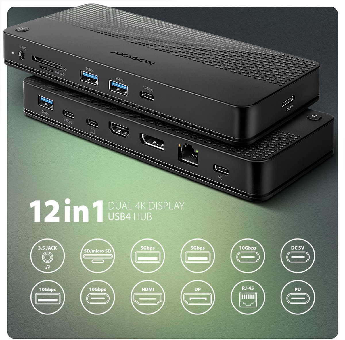 Axagon HMC-U4 USB4 Laptop Dock Zwart