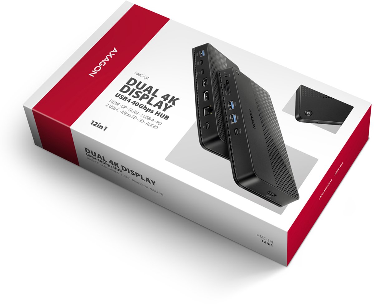 Axagon HMC-U4 USB4 Laptop Dock Zwart