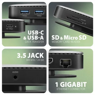Axagon HMC-UFO USB-C Hub M.2 SATA/NVMe USB 3.2 Gen 2 Zwart