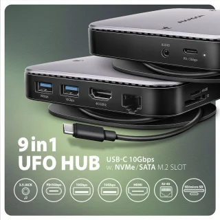 Axagon HMC-UFO USB-C Hub M.2 SATA/NVMe USB 3.2 Gen 2 Zwart