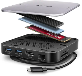 Axagon HMC-UFO USB-C Hub M.2 SATA/NVMe USB 3.2 Gen 2 Zwart