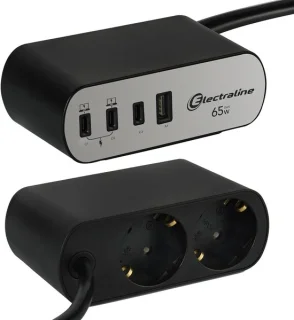 Bureaustekkerdoos desktop hub zwart aluminium