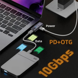 cablecc USB-C Type-C 10Gbps 1 naar 2 adapter met OTG en 100W PD
