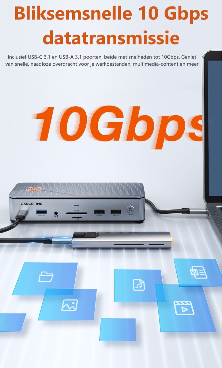 Cabletime 15-in-1 USB-C 8K Docking Station