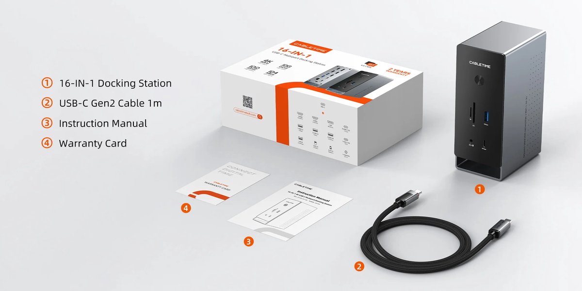 Cabletime 16-in-1 USB-C Docking Station 10Gbps