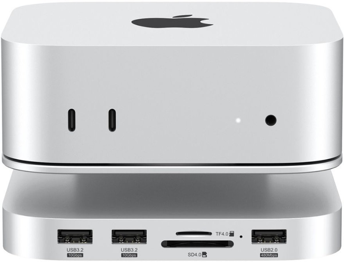 Casecentive Aluminium 7-in-1 Dockingstation voor Mac Mini M4/M4 Pro - Zilver