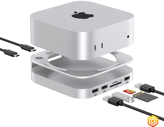 Casecentive Aluminium 7-in-1 Dockingstation voor Mac Mini M4/M4 Pro - Zilver
