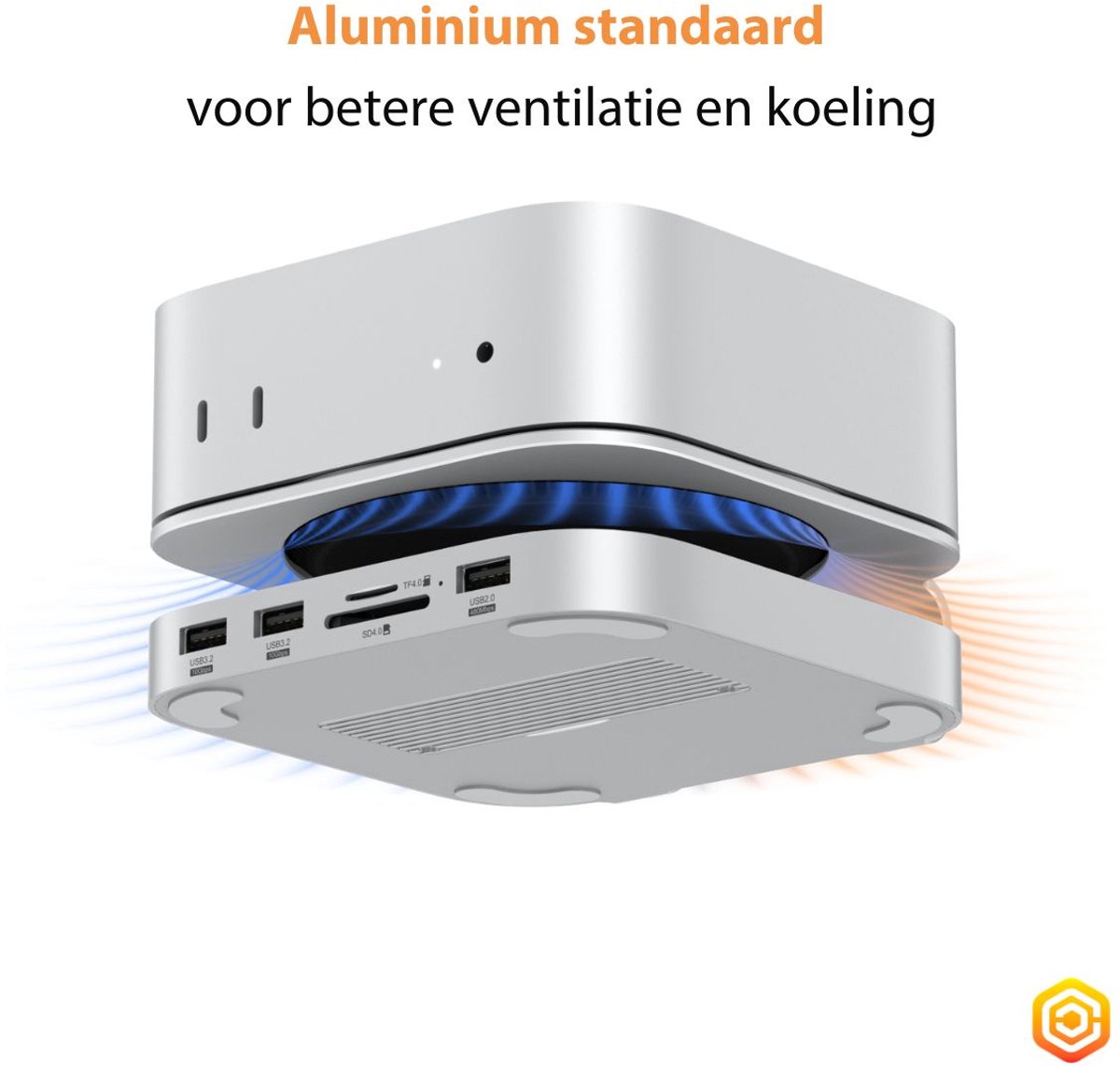 Casecentive Aluminium 8-in-1 Dockingstation voor Mac Mini M4/M4 Pro Zilver