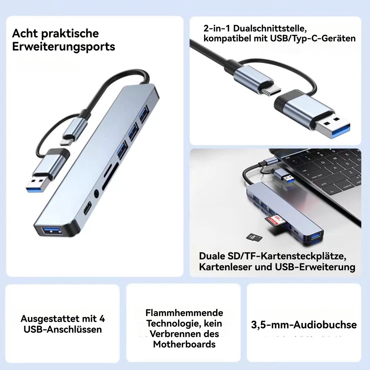 CHIWIN USB C Hub 8-in-2 Laptop Docking Station