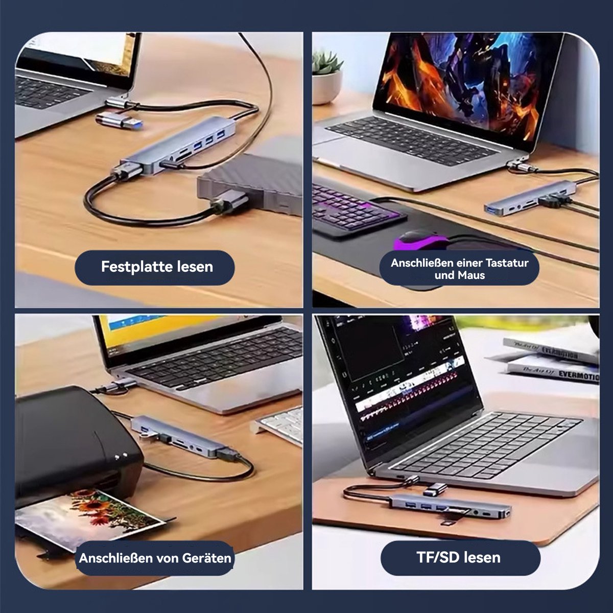 CHIWIN USB C Hub 8-in-2 Laptop Docking Station