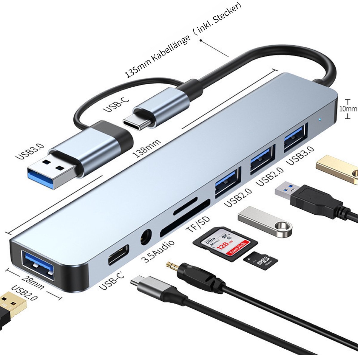 CHIWIN USB C Hub 8-in-2 Laptop Docking Station