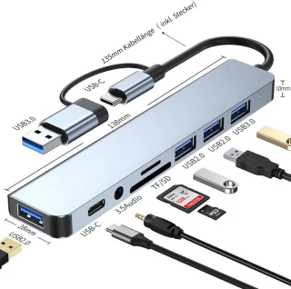 CHIWIN USB C Hub 8-in-2 Laptop Docking Station