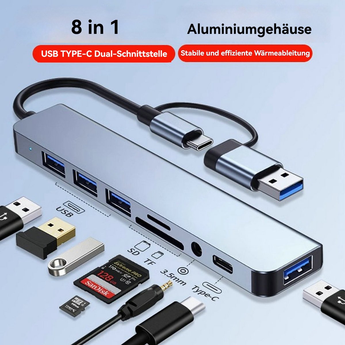 CHIWIN USB C Hub 8-in-2 Laptop Docking Station