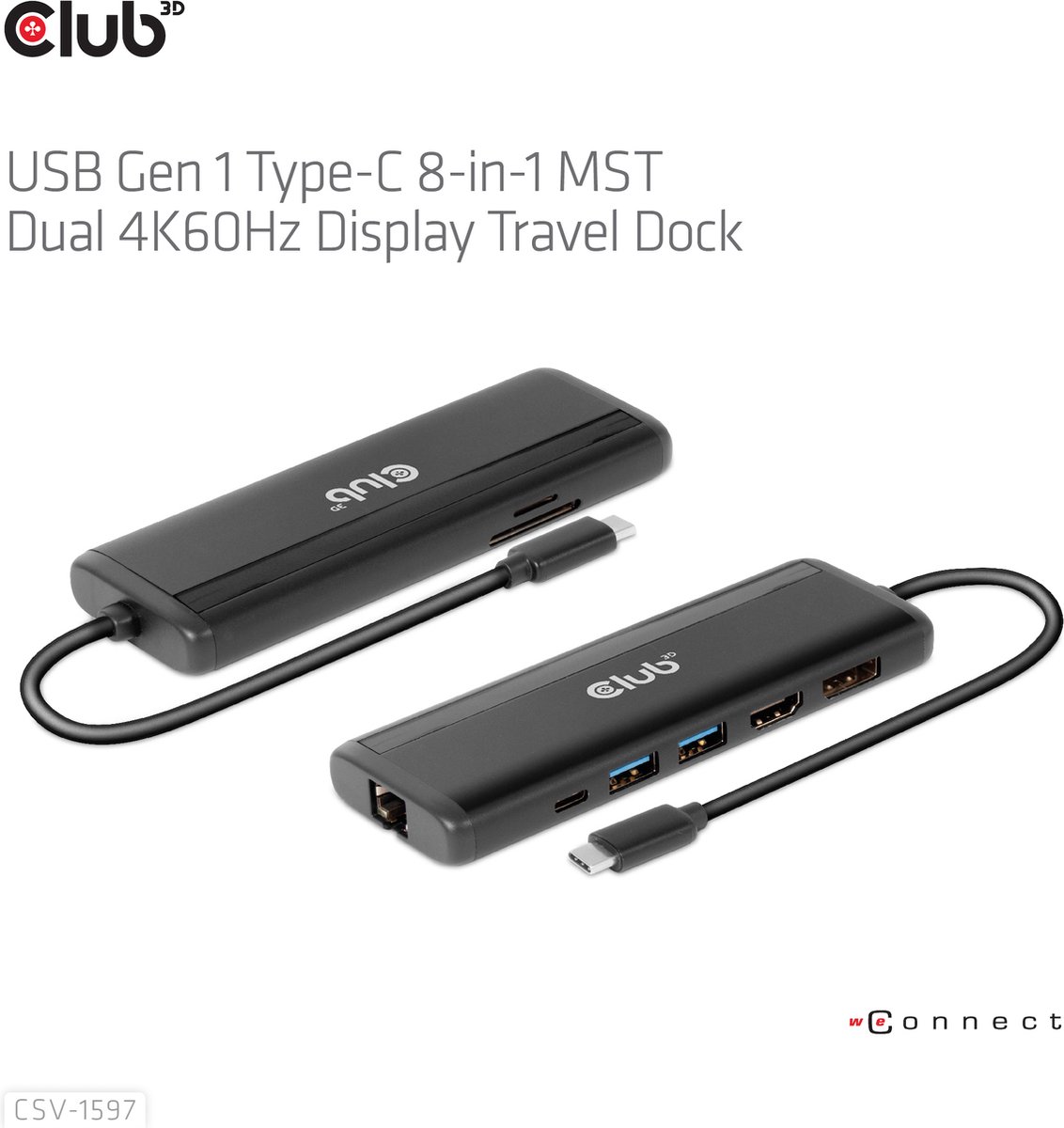 Club 3D USB-C 3.2 Gen 1 Travel Dock 8-in-1 MST Dual 4K60Hz