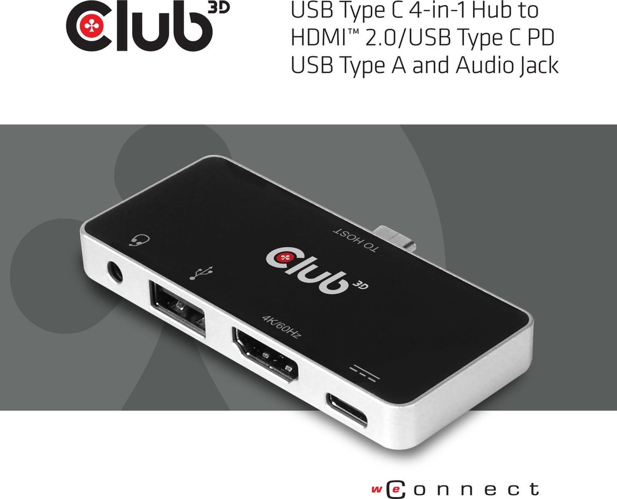 CLUB3D CSV-1591 USB-C Docking Station Zwart Chroom