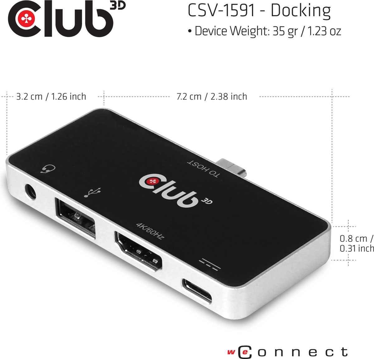 CLUB3D CSV-1591 USB-C Docking Station Zwart Chroom