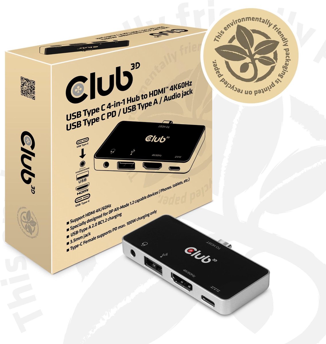 CLUB3D CSV-1591 USB-C Docking Station Zwart Chroom