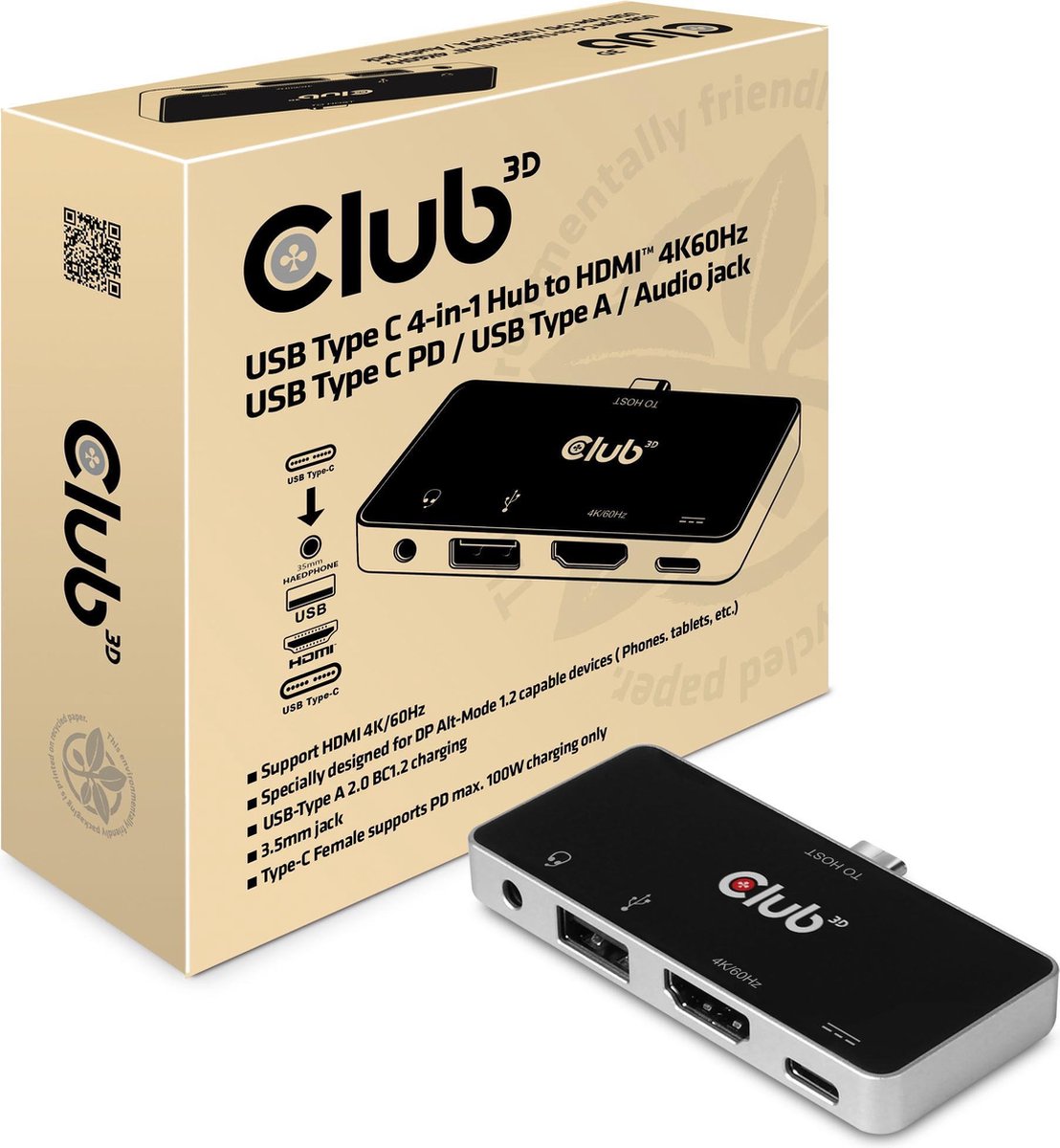 CLUB3D CSV-1591 USB-C Docking Station Zwart Chroom