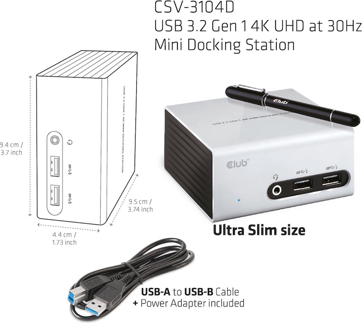 CLUB3D UNIVERSEEL Mini DisplayLink Docking Station USB 3.2 Gen 1