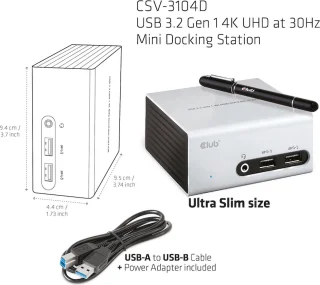 CLUB3D UNIVERSEEL Mini DisplayLink Docking Station USB 3.2 Gen 1