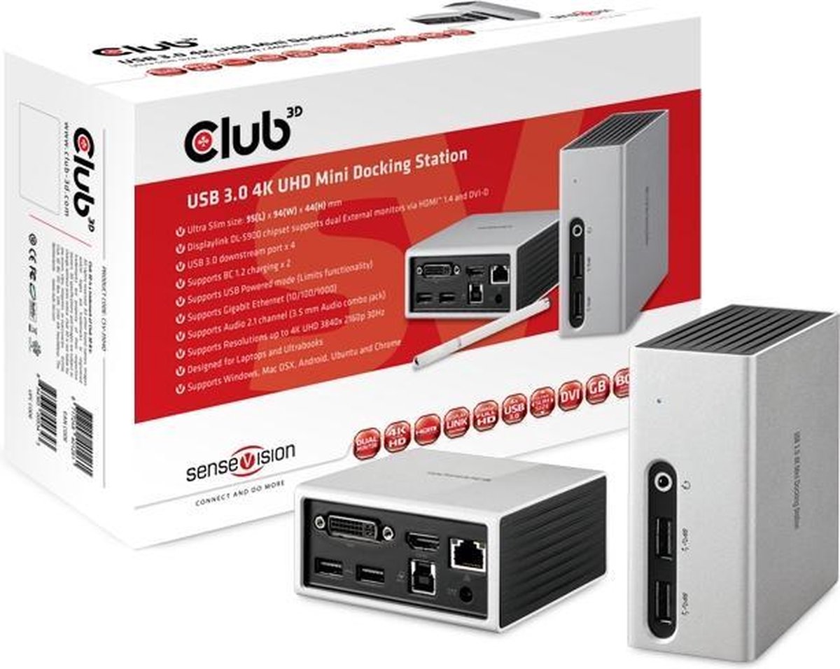 CLUB3D UNIVERSEEL Mini DisplayLink Docking Station USB 3.2 Gen 1